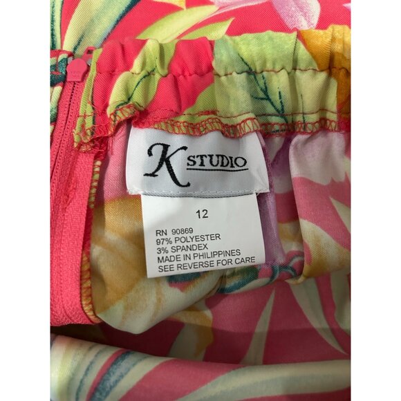 K Studio Womens Sleeveless Tropical Floral Print Dress Size 12 Two Piece - Picture 9 of 13